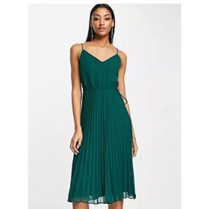 ASOS Green Pleated Midi Dress